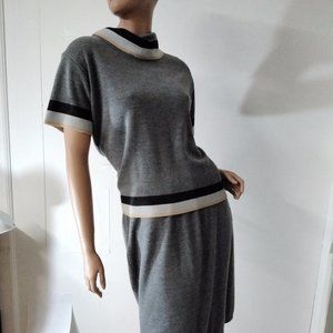 Karen Lessly Skirt set gray Elegant Classic Chic Skirt M Top L Unique 004 USA